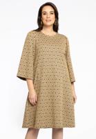 Yoek Dress A-line puff sleeve DIAMONDS | Licht Bruin | Maat 54/56