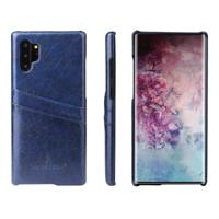 Fierre Shann retro olie Wax textuur PU lederen draagtas met kaartsleuven voor Galaxy Note 10 + (blauw)