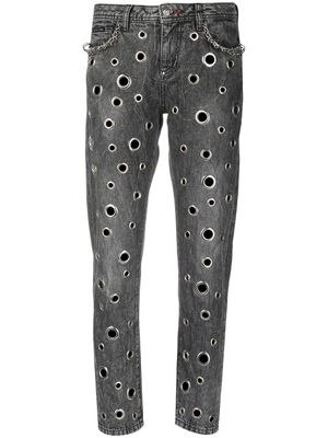 Philipp Plein jean boyfriend à détails de bagues - Gris
