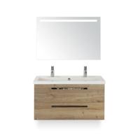 Seville Badmeubelset 100 cm - Natuur Eiken - Wastafel Djazz 2 kraangaten - met Sence Spiegel