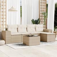 6-delige Loungeset met kussens poly rattan beige