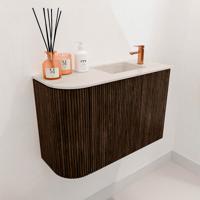 Toiletmeubel Mondiaz Joya Dlux | 61.6 cm | Meubelkleur Walnut | Faye wastafel Meli Wasbak Rechts | 1 kraangat Toiletmeubel Mondiaz Joya Dlux | 61.6 cm | Meubelkleur Walnut | Faye wastafel Meli Wasbak Rechts | 1 kraangat