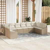 Tuinbankenset met opslag 10 pcs Beige en Crème poly rattan