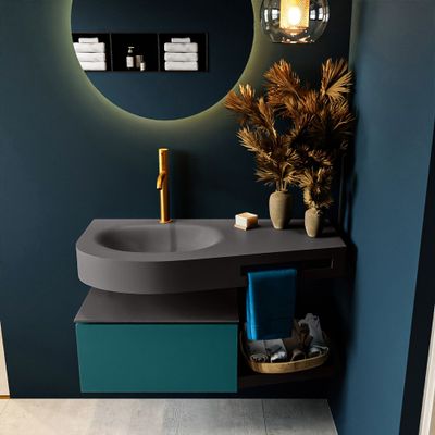 MONDIAZ RIVA 100cm badmeubel onderkast / planchet kleur Smag met 1 lade. Wastafel DULCET links 1 kraangat kleur Dark_Grey.