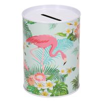 Spaarpot wit blik flamingo 7.5 x 10 cm   -