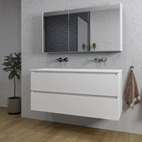 Adema Chaci Badkamermeubelset - 120x46x57cm - 2 keramische wasbakken wit - zonder kraangaten - 2 lades - Spiegelkast - mat wit SW718711/SW773928/SW812069/SW812070