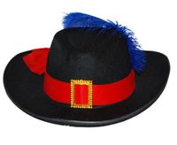 Musketiers verkleed hoed met rode band en veer - volwassenen