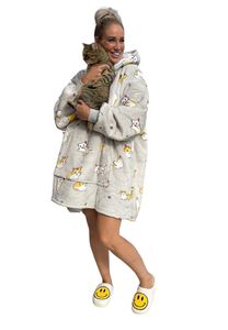 Fleece deken met mouwen & capuchon - katjes