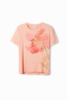 T-shirt met korte mouwen en grote bloem. - RED - XL