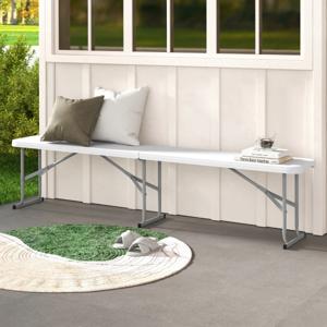182 cm Kunststof Opvouwbare Bank Picknickbank voor Barbecue Kamperen met HDPE-Blad Draaggreep Metalen Frame 2-Vouwbank
