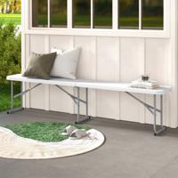 182 cm Kunststof Opvouwbare Bank Picknickbank voor Barbecue Kamperen met HDPE-Blad Draaggreep Metalen Frame 2-Vouwbank