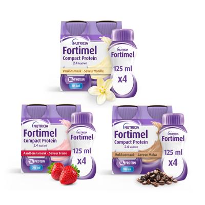 Fortimel Compact Protein 2.4 Bundel Vanille - Aardbei - Mokka Voedingssupplement - Ondervoeding 12x125ml
