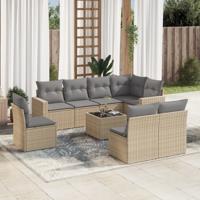 9-delige Loungeset met kussens poly rattan beige