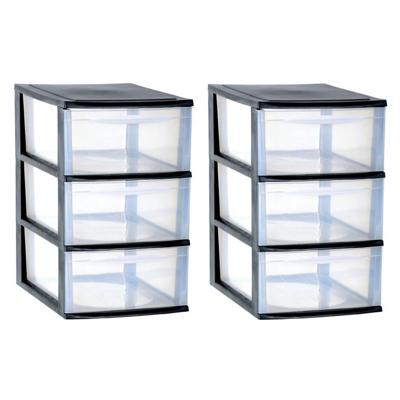 Ladenkast/bureau organizer - 2x stuks - zwart - stapelbaar - A4 formaat - 3 lades - L26 x B36 x H41