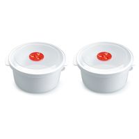 2x stuks magnetron voedsel opwarm potjes/bakjes 2 liter met speciale deksel