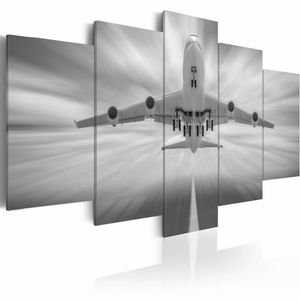 Schilderij - Vliegtuig, 5 luik, Grijs/Wit, 2 maten, Premium print