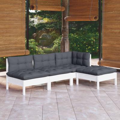 4-delige Loungeset met kussens grenenhout wit