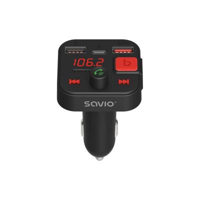 SAVIO FM-zender, Bluetooth 5.3, QC 3.0 lader, LED display, Bass Boost, TR-15, zwart
