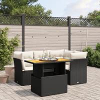 5-delige Loungeset met kussens poly rattan zwart