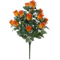 Louis Maes Kunstbloemen boeket rozen/gipskruid - oranje - H56 cm - Bloemstuk - Bladgroen   -