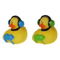 Badeendje gamer - rubber - 2 stuks - groen en blauw - 5 cm - bad speelgoed