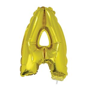 Gouden opblaas letter ballon A op stokje 41 cm   -