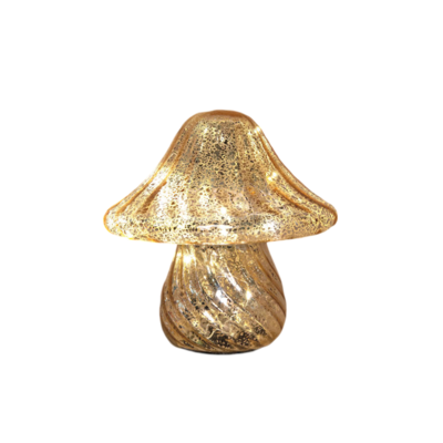 Paddenstoel glas led op batterij met timer 19x19 cm mercury goud - Annas collection