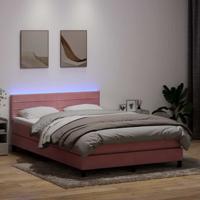 Boxspring met matras en LED fluweel roze 140x220 cm