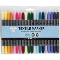 Textielstiften op waterbasis - 20x stuks - kleurenmix - voor Stof/textiel - dubbele punt