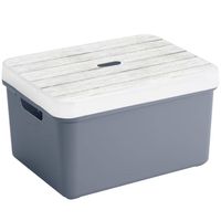 Opbergbox/opbergmand donkerblauw 32 liter kunststof met deksel - Opbergbox