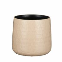 Plantenpot/bloempot keramiek beige relief patroon - D15 en H13 cm - thumbnail