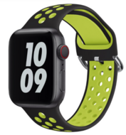 Siliconen sportband met gesp - Zwart + Geel - Geschikt voor Apple Watch 42mm / 44mm / 45mm / 49mm - thumbnail