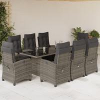 9-delige Tuinset met kussens poly rattan grijs