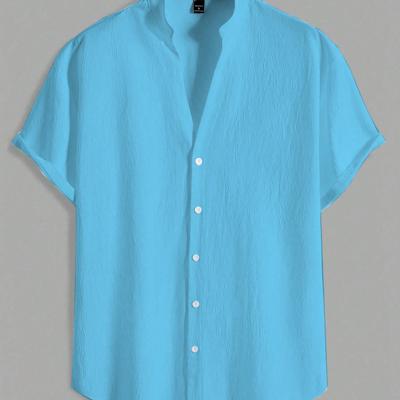 Bon&Bon Homme Men's White Short Sleeve Button Front Beach Shirt Blue / XL