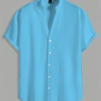 Bon&Bon Homme Men's White Short Sleeve Button Front Beach Shirt Blue / XL