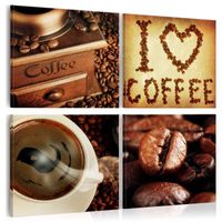 Schilderij - Ik hou van koffie, 4 luik, Multikleur, 4 maten, Premium print