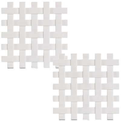 Set van 4x stuks witte pannenonderzetters gevlochten siliconen 17 x 17 cm