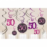 50 jaar hangdecoratie swirls mix pink