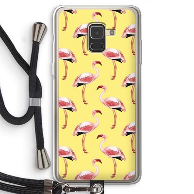 Flamingo's geel: Samsung Galaxy A8 (2018) Transparant Hoesje met koord