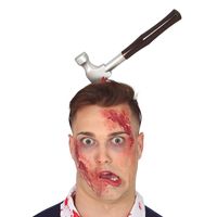 Halloween/horror verkleed diadeem - bloederige hamer - kunststof - verkleedaccessoires   - - thumbnail