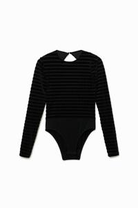 Fluweelachtige slim fit body met strepen - BLACK - XL