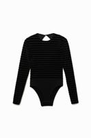 Fluweelachtige slim fit body met strepen - BLACK - S - thumbnail