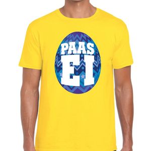 Paasei t-shirt geel met blauw ei voor heren