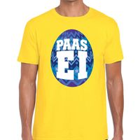 Paasei t-shirt geel met blauw ei voor heren