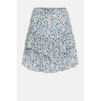 Fabienne Chapot mini rok Lara Solid Skirt met all over print en ruches wit/lichtblauw