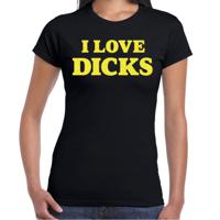 Foute party t-shirt dames - I love dicks - zwart - glitter geel - carnaval/themafeest