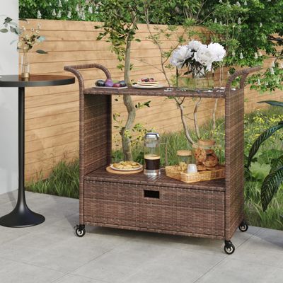 VidaXL Serveerwagen met lade 100x45x97 cm poly rattan bruin