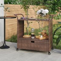 VidaXL Serveerwagen met lade 100x45x97 cm poly rattan bruin - thumbnail