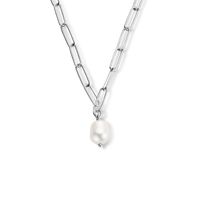Ketting Paperclip-Parel zilver-zoetwaterparel zilverkleurig-wit 44 cm