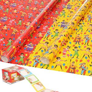 Sinterklaas inpakpapier/cadeaupapier 6x rollen en 50 naam stickers